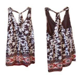 Hh) Sonoma Life + Style Brown Leaf Print Boho Tank Top Size M
